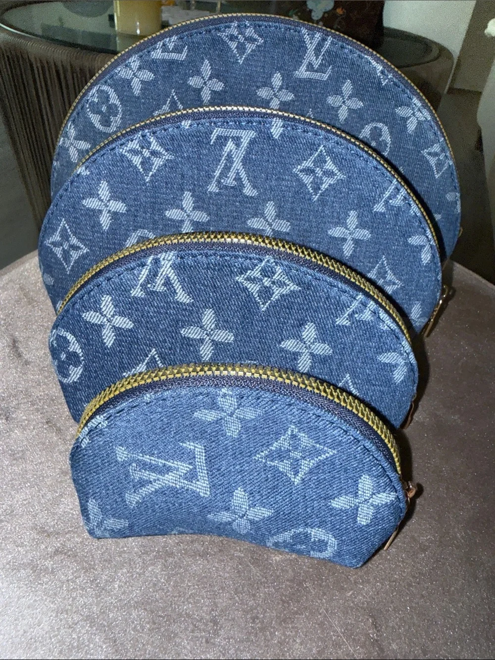 Louis Vuitton Monogram Denim Cosmetic Pouch Set Luxury Designer